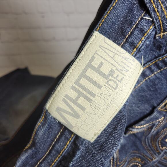 White Tag Premium Denim Jeans Mens 38x32 Dark Wash Vintage Distressed - Picture 3 of 7